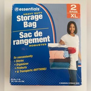 2 Bags Essentials Heavy Duty Storage Bag XL Clear Double Zip Lock with Handle